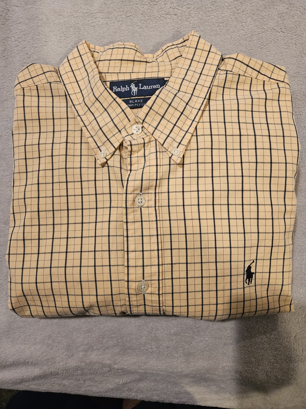 Vintage Polo Ralph Lauren Mens XXL Blake Button Down Shirt Yellow Grid Plaid